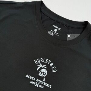 Hurley & Co. Graphic T-Shirt M Aloha Mindstate Skull Palm Tree Black Embroidered